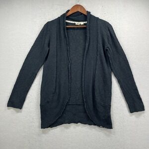 Roxy Cardigan Sweater Womens L Black Open Front Shawl Collar Knit Casual Beachy